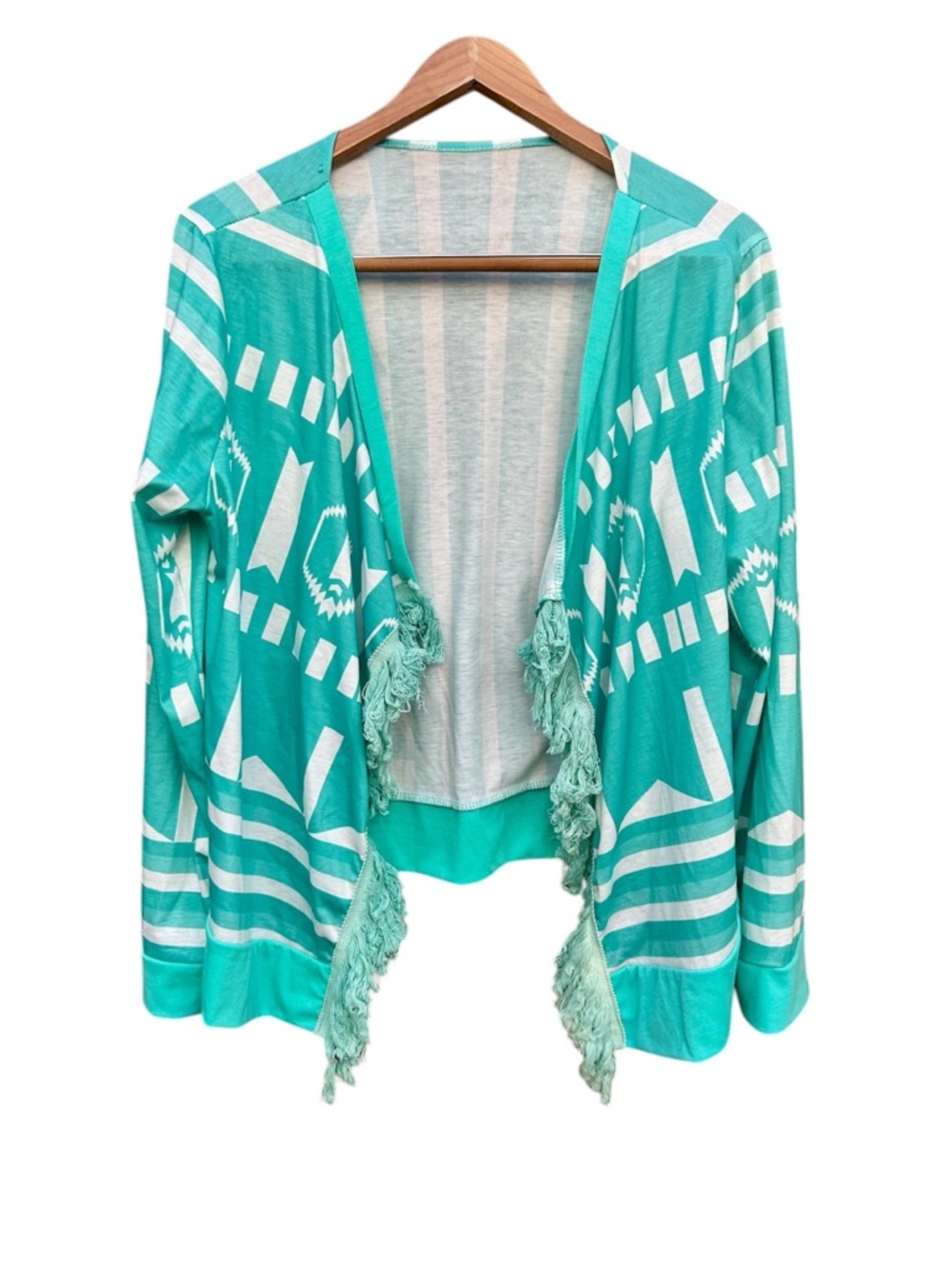 Southwestern Cardigan Sweater, Aztec Style Fringed Sz. Large